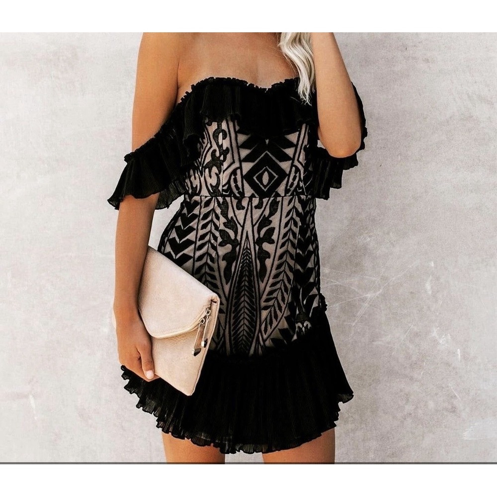 Saints and  Secrets Black Off The Shoulders Mini Dress Size M